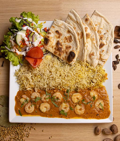 Assiette Crevettes Curry - Curry de crevettes indien Goa Fast Food Grenoble